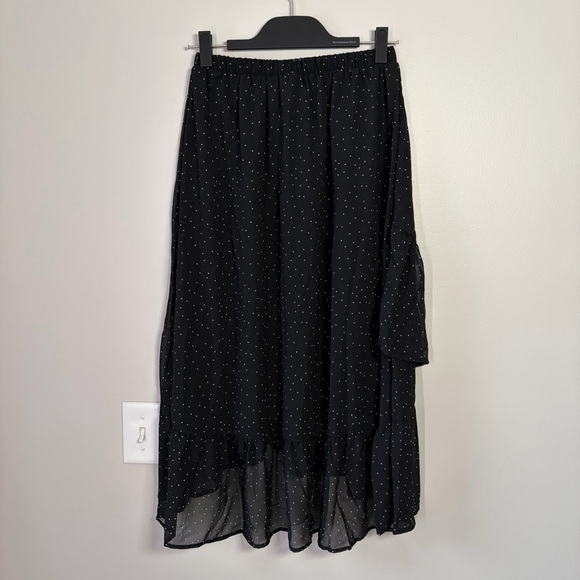 A New Day Black Polka Dot Ruffle Midi Skirt - Picture 2 of 7